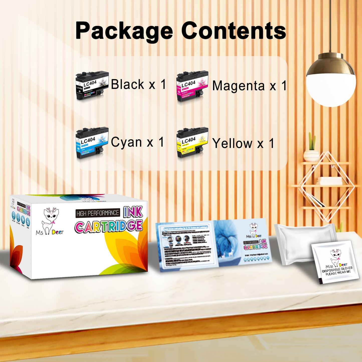 LC-404 LC404 Ink Cartridges Compatible for Brother LC 404 Ink for MFC-J1205W J1215W J1205W XL Printer (Black Yellow Magenta Cyan)