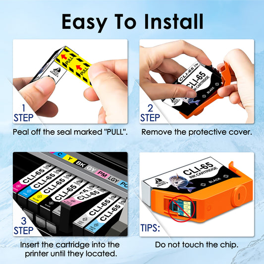 CLI-65 Ink Cartridges Compatible for Canon CLI-65 CLI65 Ink Cartridge 8 Pack (1BK, 1C, 1M, 1Y, 1PM, 1PC, 1GY, 1LGY)