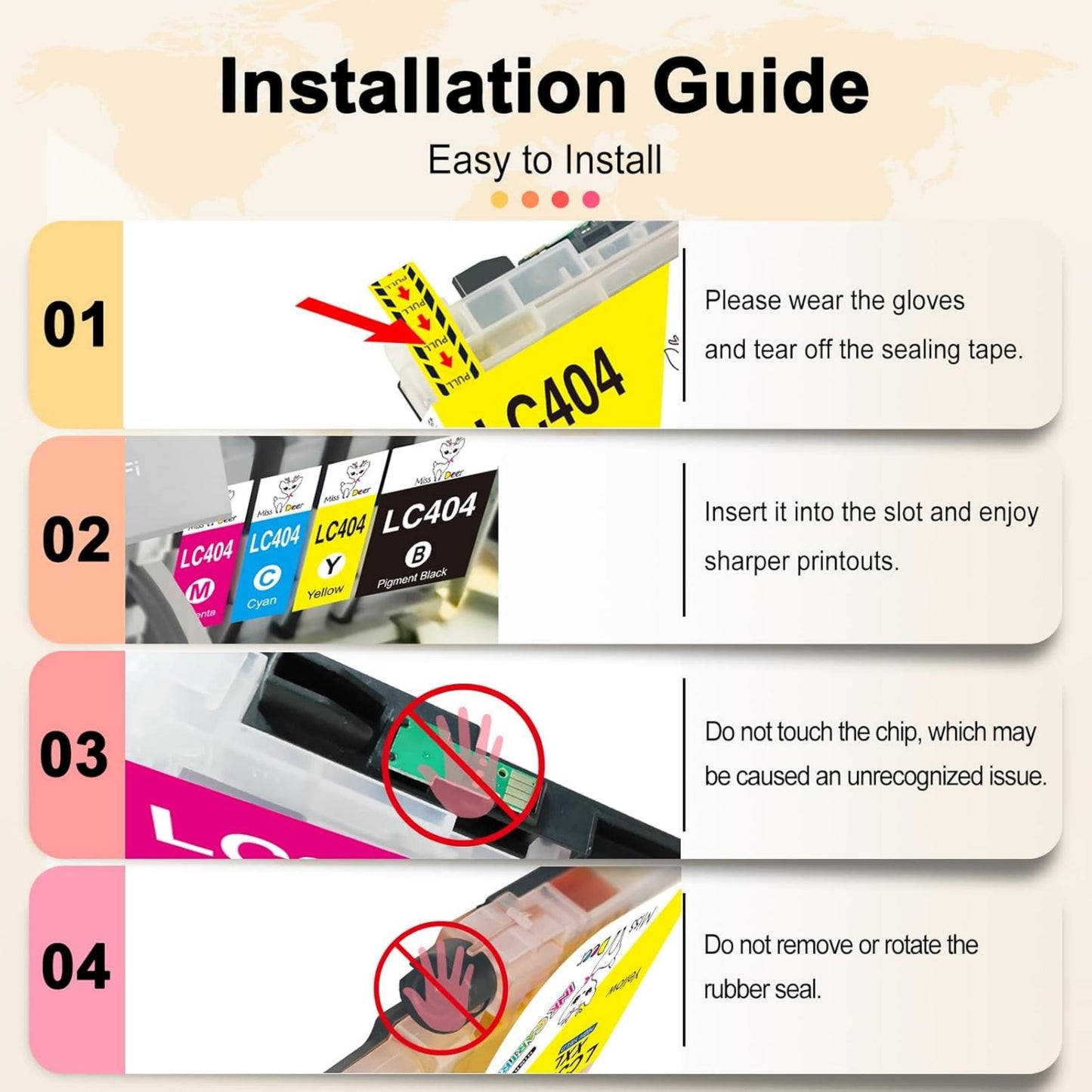 LC-404 LC404 Ink Cartridges Compatible for Brother LC 404 Ink for MFC-J1205W J1215W J1205W XL Printer (Black Yellow Magenta Cyan)