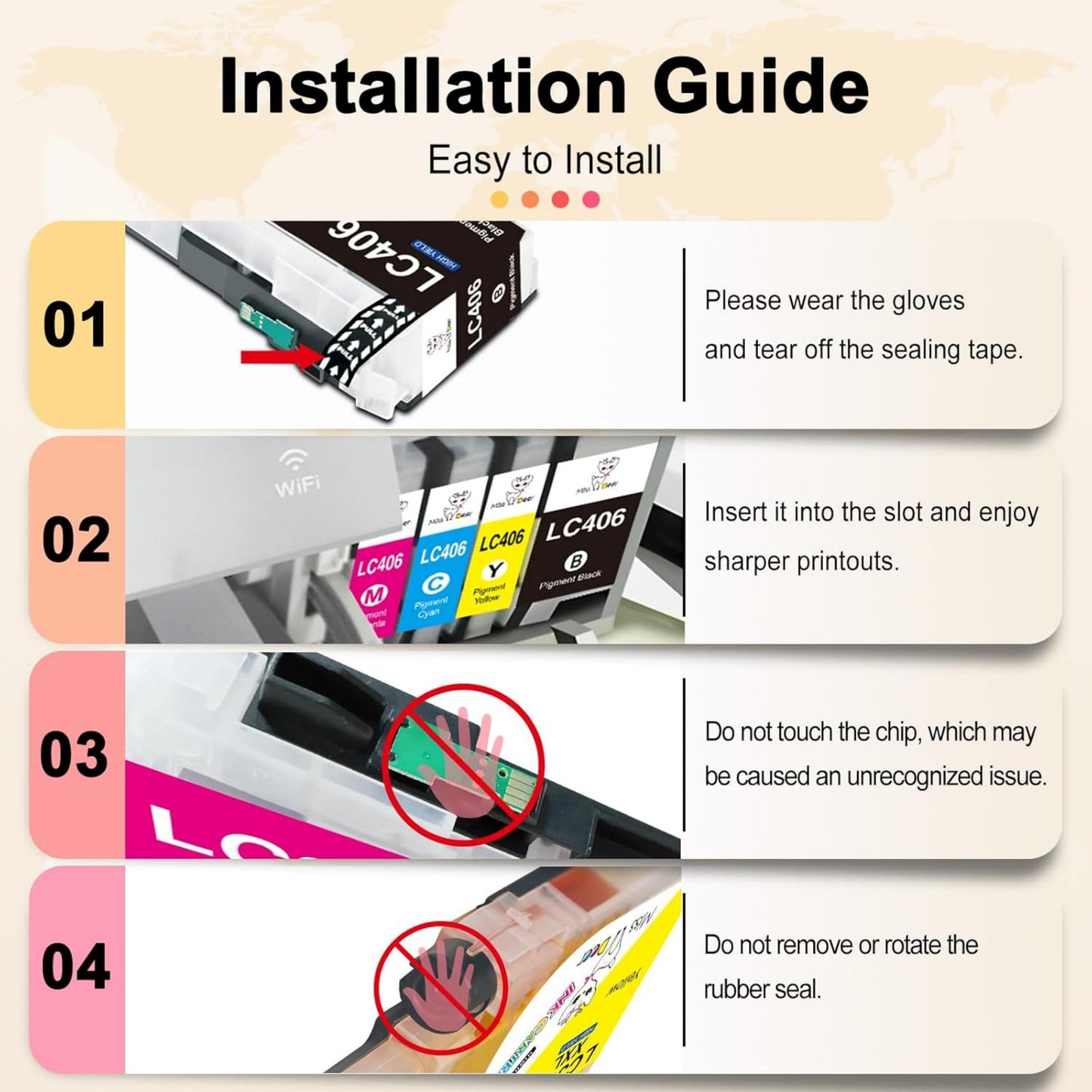 LC406 Ink Cartridges Compatible for Brother LC406 Ink Cartridge for MFC-J4335DW MFC-J4535DW Printer (4 Pack, Black Yellow Magenta Cyan)
