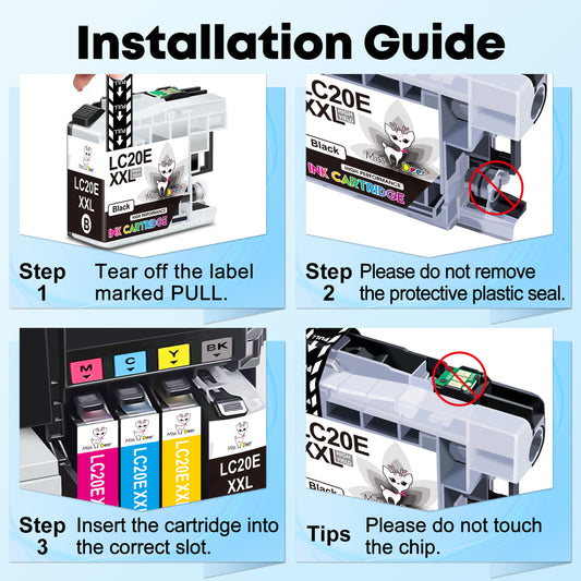 Miss Deer LC20E XXL High Yield Ink Cartridges Compatible for Brother LC-20E Ink Cartridges for MFC-J985DW MFC-J775DW Printer