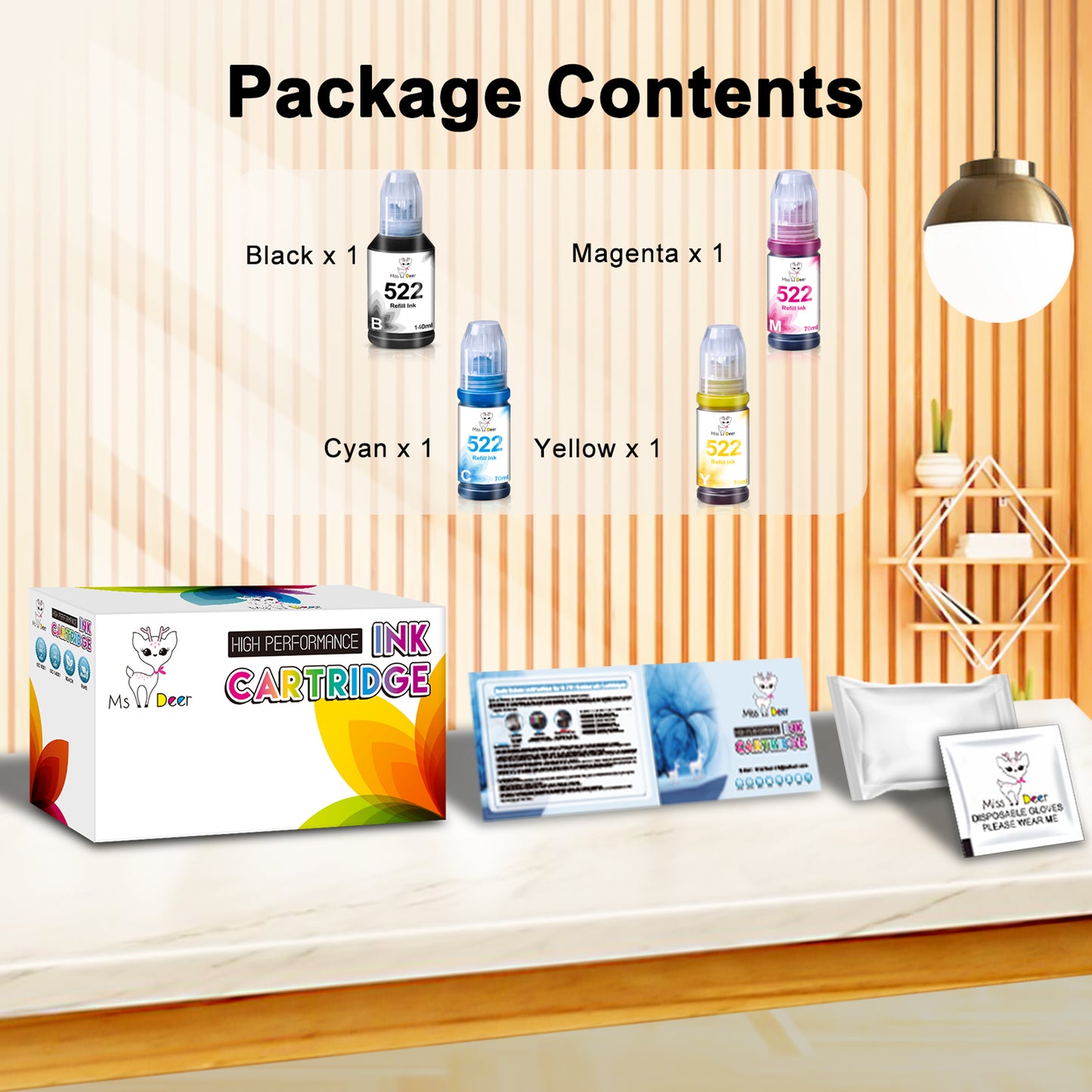 T522 522 Ink Bottle Compatible with Epson T522 Ink Refill Bottles for EcoTank ET-2720 4700 2800 Printer, 4 Pack (140ML Black Ink , 70ML Color Ink )