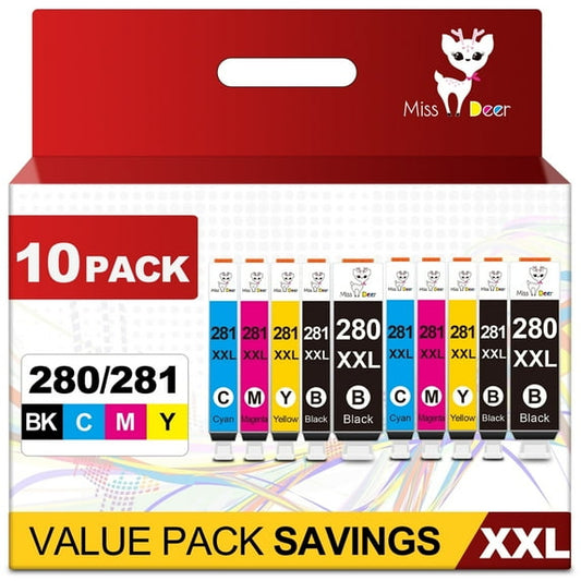 10-Pack PGI-280XXL/CLI-281XXL Ink Cartridges Compatible for Canon PGI-280 CLI-281 280xxl 281XXL Ink Cartridges for Pixma TR8520 TR8620a Printers