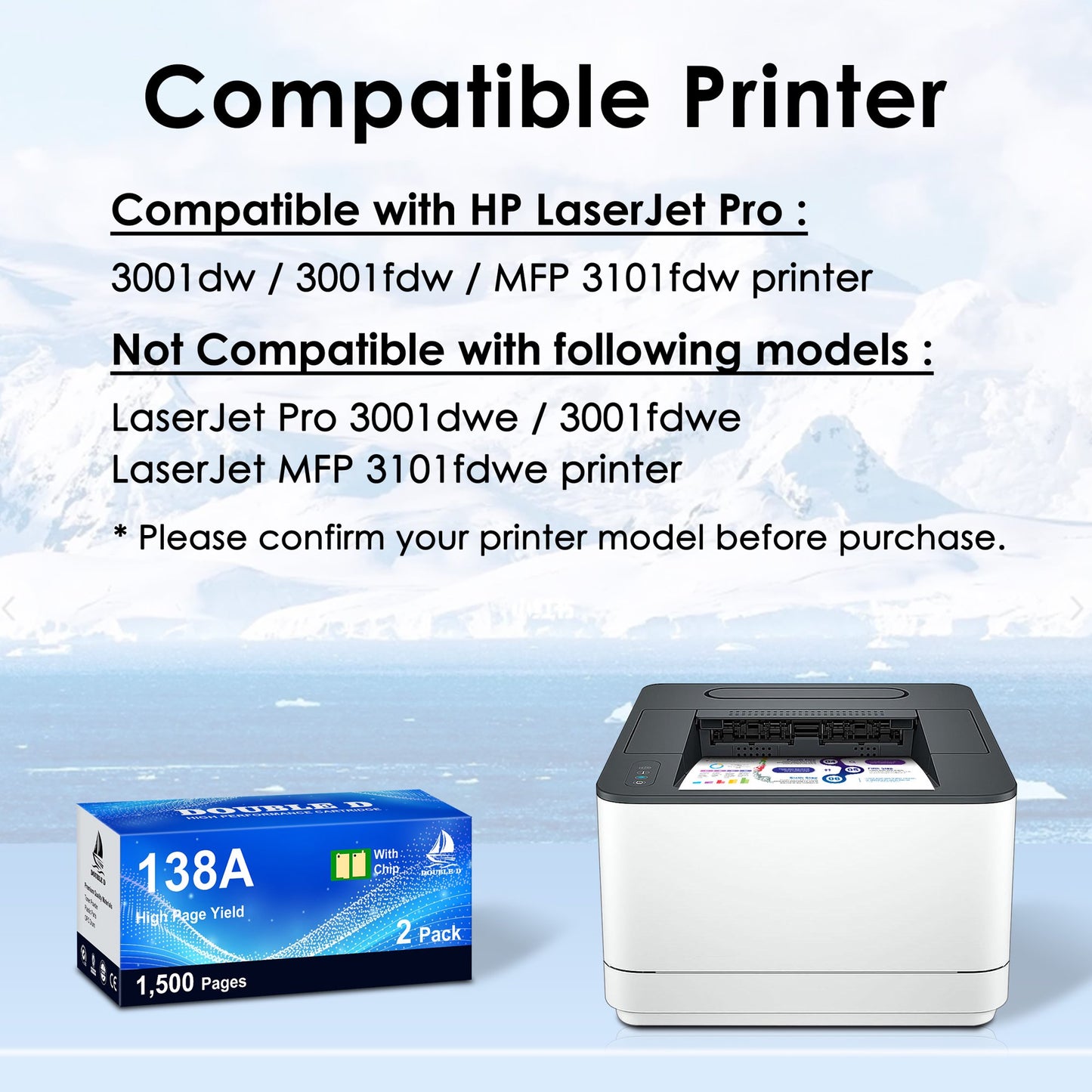 138A Black Laserjet Toner Cartridge Compatible for HP 138A Black Toner W1380A 138X W1380X to Use with HP Laserjet Pro MFP 3101fdw Toner, Pro 3001dw 3001fdw Printer (2-Pack, with Chip)
