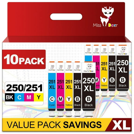 250XL 251XL Ink Cartridges Compatible for Canon PGI-250 and CLI-251 Combo Pack Ink Cartridge for Canon Pixma MX922 MX922 Printers (10-PACK)