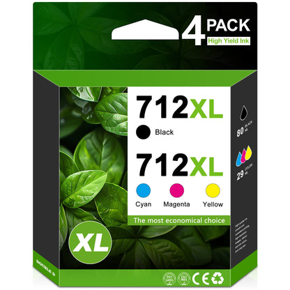 712XL Ink Cartridges Compatible for HP712 Ink Cartridge Combo Pack for DesignJet T210 T250 Printer (4 Pack, 80-ml Black + 29-ml Cyan/Magenta/Yellow)