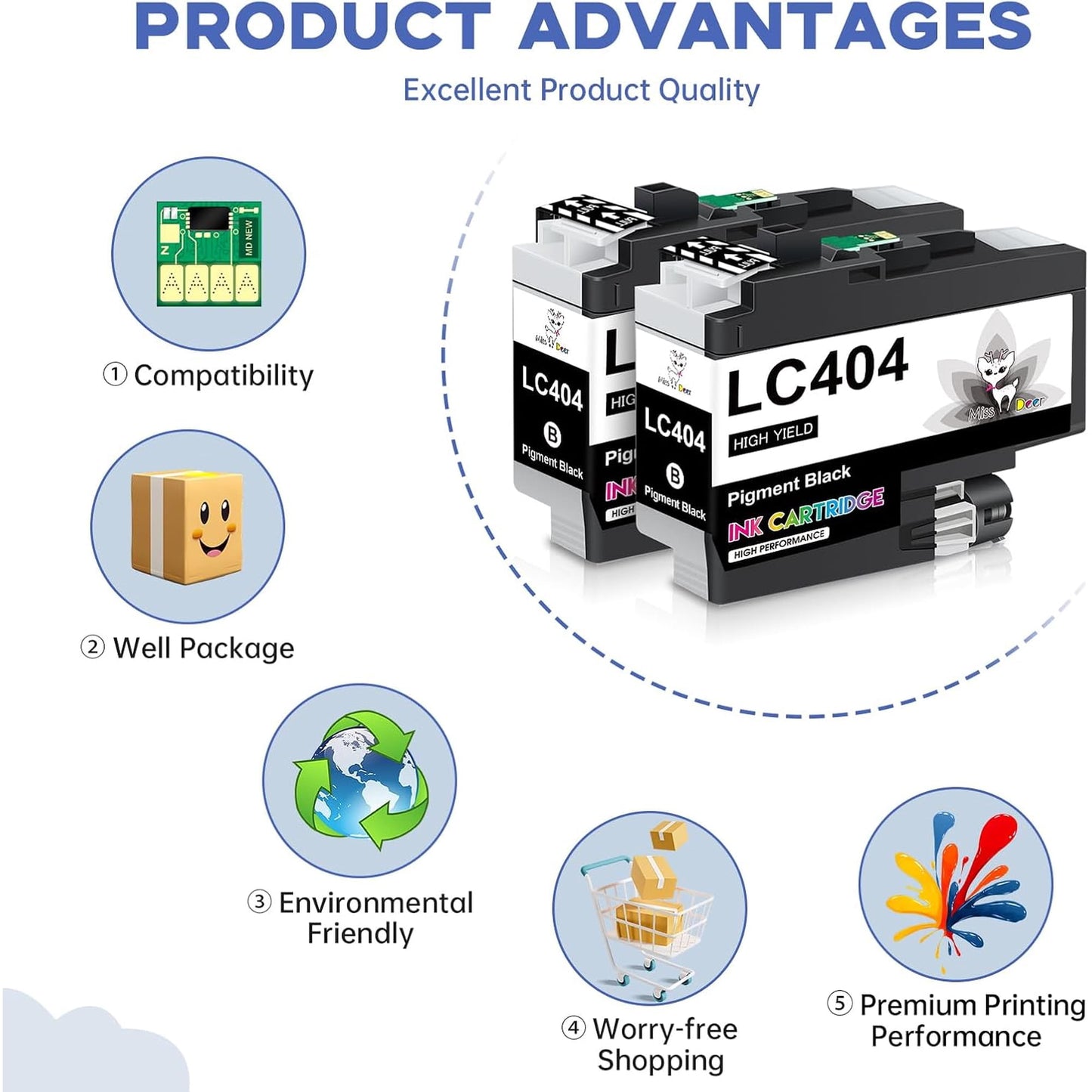 LC404 Black Ink Cartridges Compatible Replacement for Brother LC404BK LC404 Black Ink,Work for Brother MFC-J1205W MFC-J1215W MFC-J1205W XL Printer