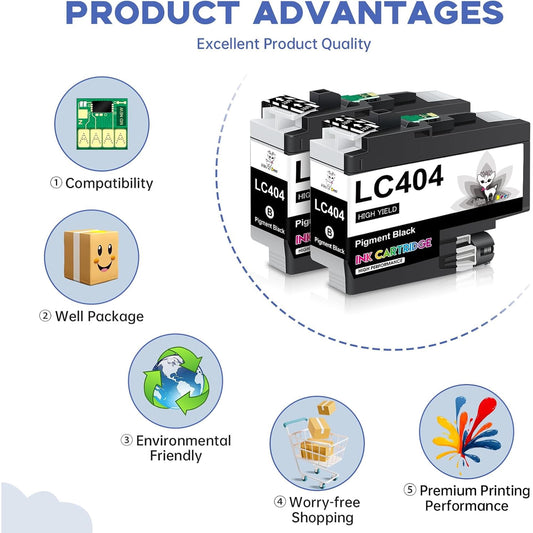 LC404 Black Ink Cartridges Compatible Replacement for Brother LC404BK LC404 Black Ink,Work for Brother MFC-J1205W MFC-J1215W MFC-J1205W XL Printer