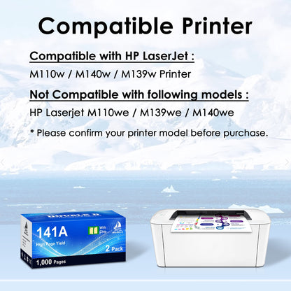 141A W1410A Toner Cartridge Compatible for HP 141A Black LaserJet Toner Cartridge 141X W1410X Use for HP LaserJet M110w M140w MFP M139W Printer (with CHIP, 2 Black)