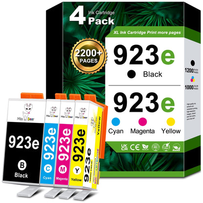 923xl 923e Ink cartridges for Printers compatible for 923 E Ink cartridges Combo Pack for officejet pro 8125e 8135e 81030e 8138e 8139e 8122e Printers(4 Pack 923 XL Ink with Chip)
