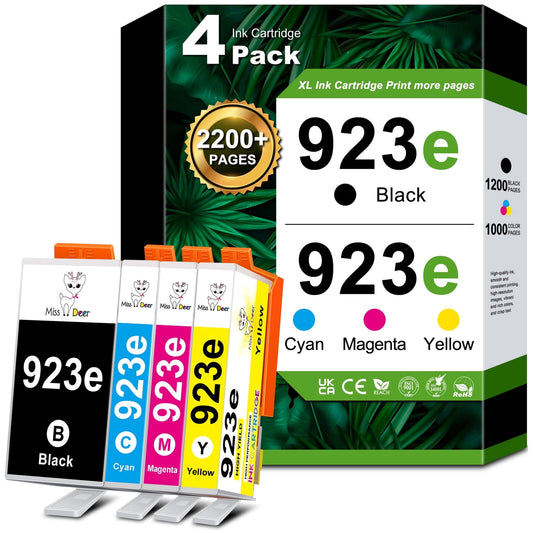 923xl 923e Ink cartridges for Printers compatible for 923 E Ink cartridges Combo Pack for officejet pro 8125e 8135e 81030e 8138e 8139e 8122e Printers(4 Pack 923 XL Ink with Chip)