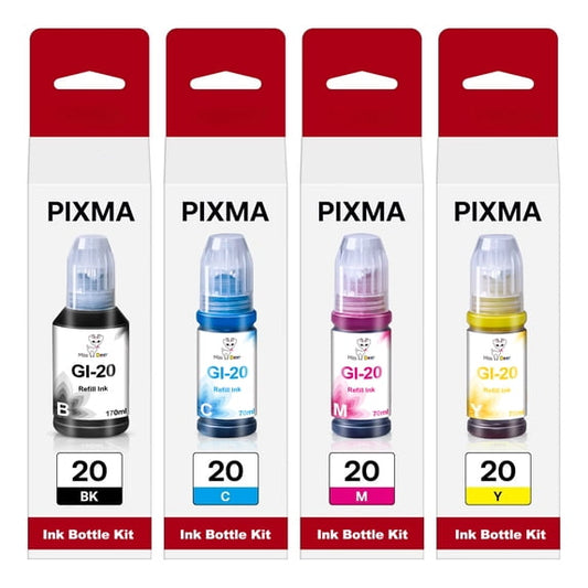 GI 20 Ink Bottle Compatible with Canon GI-20 GI20 Ink Refill Bottles for Canon PIXMA G6020 G5020 MegaTank Printers 4 Pack (170ML Black Ink Bottle , 70ML Color Ink Bottle )