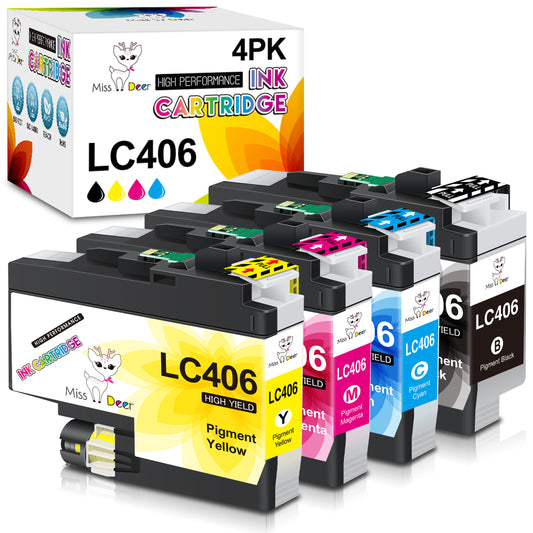 LC406 Ink Cartridges Compatible for Brother LC406 Ink Cartridge for MFC-J4335DW MFC-J4535DW Printer (4 Pack, Black Yellow Magenta Cyan)