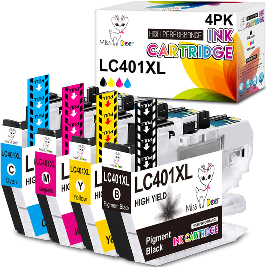 LC401 LC401XL Ink Compatible for Brother LC401 Ink Cartridges for MFC-J1010DW MFC-J1012DW Printer (4-Pack, Black Yellow Magenta Cyan)