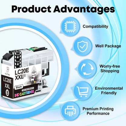 Miss Deer LC20E XXL High Yield Ink Cartridges Compatible for Brother LC-20E Ink Cartridges for MFC-J985DW MFC-J775DW Printer