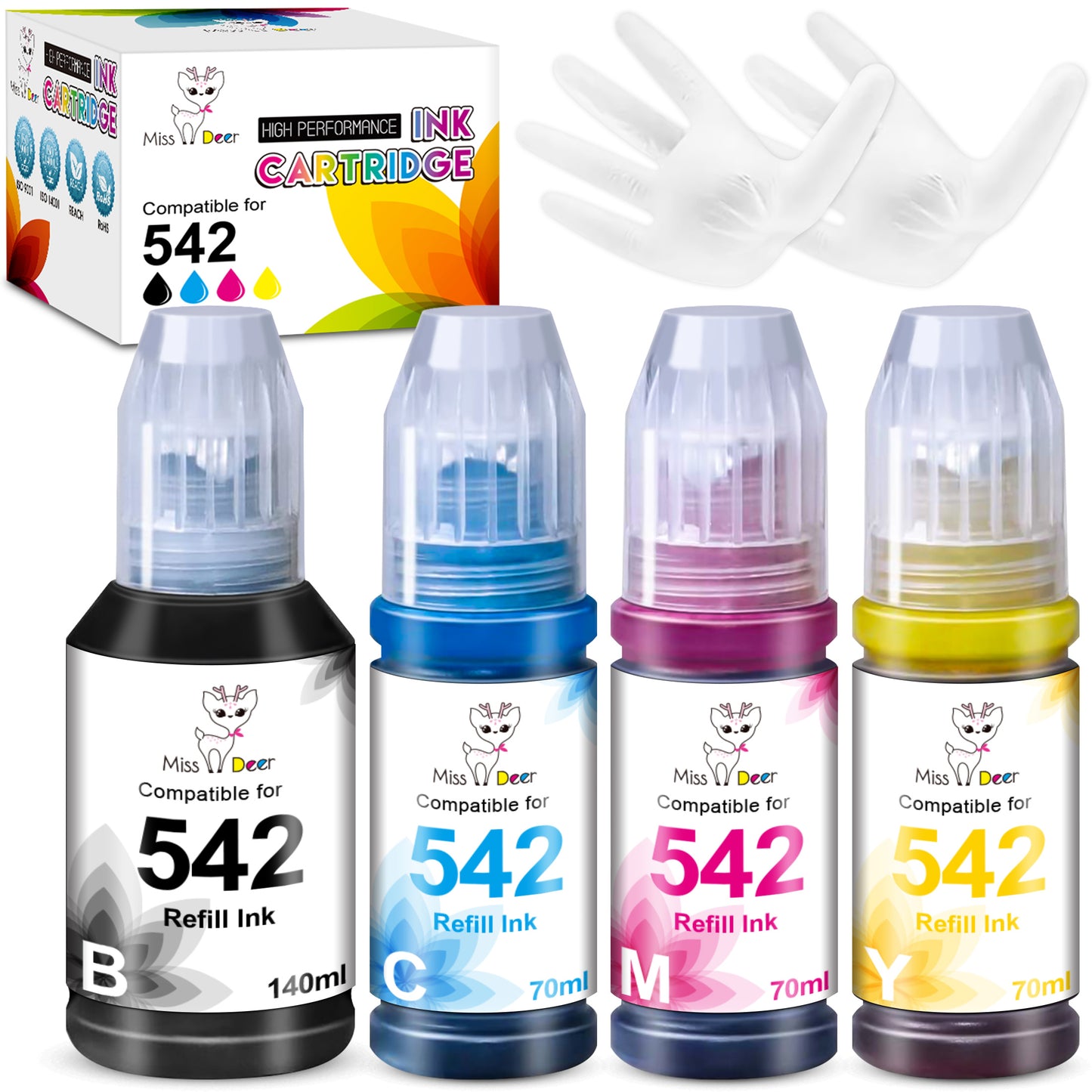 542 Ink Bottles Compatible for Epson 542 Ink Refill Bottle Work with EcoTank ET-16650 16600 5800 5850 WorkForce ST-C8000 C8090 Printer