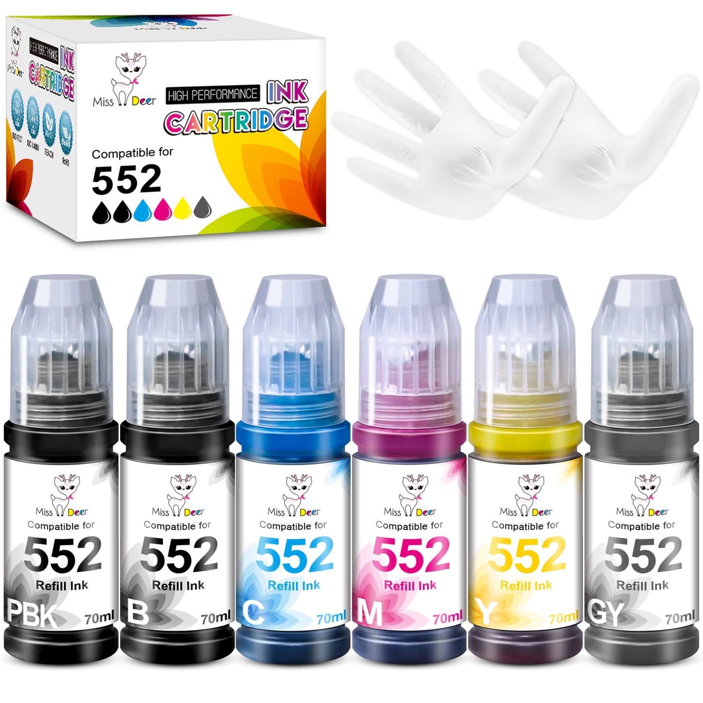 Compatible for Epson T552 552 Ink Refill Bottle Work with EcoTank Photo ET-8550 ET-8500 Printer