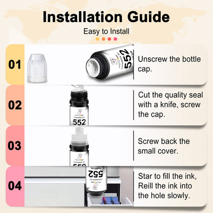 Compatible for Epson T552 552 Ink Refill Bottle Work with EcoTank Photo ET-8550 ET-8500 Printer
