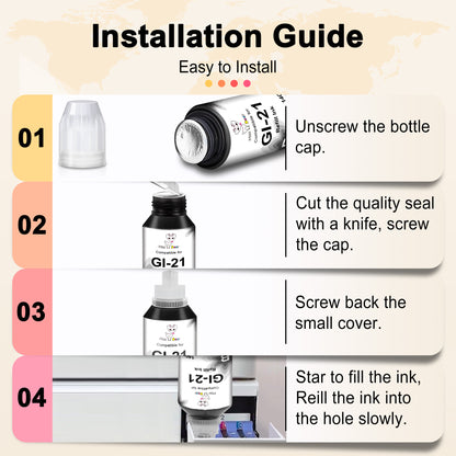 GI-21 Ink Refill Bottles Compatible for Canon GI-21 Ink Bottle Work with PIXMA G1220 G1230 G3260 Printer