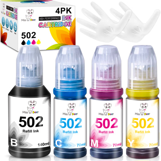502 Ink Refill Bottle Compatible with Epson 502 Ink Bottle for Works with ET-2750 ET-2850 ET-2980 ET-2988 ET-3750 ET-3760 ET-3850 ET-4850 Printer