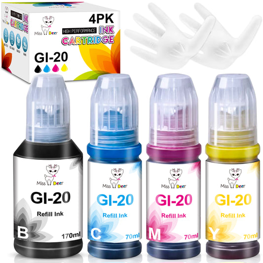 GI 20 Ink Bottle Compatible with Canon GI-20 GI20 Ink Refill Bottles for Canon PIXMA G6020 G5020 MegaTank Printers 4 Pack (170ML Black Ink Bottle , 70ML Color Ink Bottle )