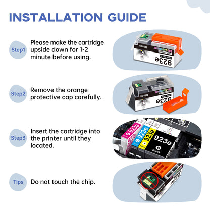 923xl 923e Ink cartridges for Printers compatible for 923 E Ink cartridges Combo Pack for officejet pro 8125e 8135e 81030e 8138e 8139e 8122e Printers(4 Pack 923 XL Ink with Chip)