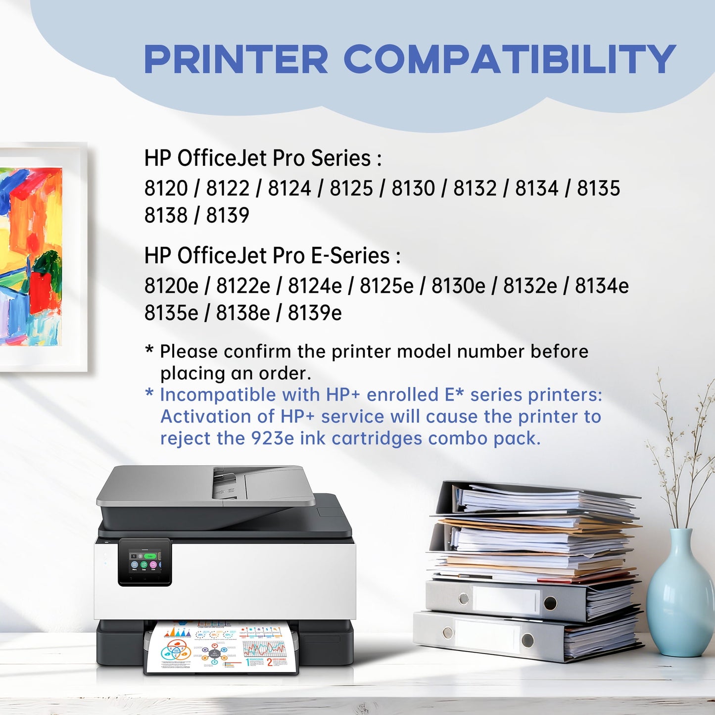 923xl 923e Ink cartridges for Printers compatible for 923 E Ink cartridges Combo Pack for officejet pro 8125e 8135e 81030e 8138e 8139e 8122e Printers(4 Pack 923 XL Ink with Chip)