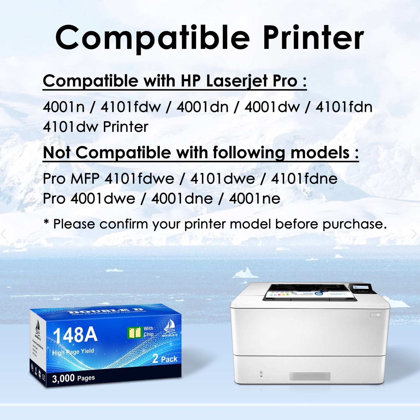 148A Toner Cartridge Black Compatible for HP 148 148A W1480A for HP LaserJet Pro MFP 4101fdw 4101fdn Pro 4001dw 4001dn Printer Ink, 2 Pack
