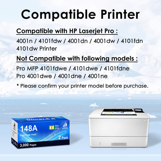 148A Toner Cartridge Black Compatible for HP 148 148A W1480A for HP LaserJet Pro MFP 4101fdw 4101fdn Pro 4001dw 4001dn Printer Ink, 2 Pack